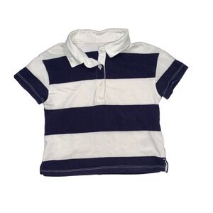 Baby Gap Toddler Boys Rugby Prep Top Navy Blue White Striped Polo Shirt Size 4T